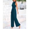 imageBTFBM One Piece Jumpsuits For Women Dressy Casual Spring Summer Outfits 2025 Sleeveless Mock Neck Wide Leg Pants RompersSolid Lake Blue