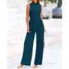 imageBTFBM One Piece Jumpsuits For Women Dressy Casual Spring Summer Outfits 2025 Sleeveless Mock Neck Wide Leg Pants RompersSolid Lake Blue