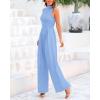 imageBTFBM One Piece Jumpsuits For Women Dressy Casual Spring Summer Outfits 2025 Sleeveless Mock Neck Wide Leg Pants RompersSolid Light Blue