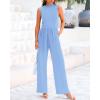 imageBTFBM One Piece Jumpsuits For Women Dressy Casual Spring Summer Outfits 2025 Sleeveless Mock Neck Wide Leg Pants RompersSolid Light Blue