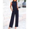 imageBTFBM One Piece Jumpsuits For Women Dressy Casual Spring Summer Outfits 2025 Sleeveless Mock Neck Wide Leg Pants RompersSolid Navy