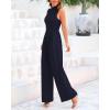 imageBTFBM One Piece Jumpsuits For Women Dressy Casual Spring Summer Outfits 2025 Sleeveless Mock Neck Wide Leg Pants RompersSolid Navy
