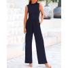 imageBTFBM One Piece Jumpsuits For Women Dressy Casual Spring Summer Outfits 2025 Sleeveless Mock Neck Wide Leg Pants RompersSolid Navy
