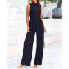imageBTFBM One Piece Jumpsuits For Women Dressy Casual Spring Summer Outfits 2025 Sleeveless Mock Neck Wide Leg Pants RompersSolid Navy