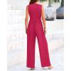 imageBTFBM One Piece Jumpsuits For Women Dressy Casual Spring Summer Outfits 2025 Sleeveless Mock Neck Wide Leg Pants RompersSolid Rose Red