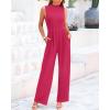 imageBTFBM One Piece Jumpsuits For Women Dressy Casual Spring Summer Outfits 2025 Sleeveless Mock Neck Wide Leg Pants RompersSolid Rose Red