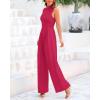imageBTFBM One Piece Jumpsuits For Women Dressy Casual Spring Summer Outfits 2025 Sleeveless Mock Neck Wide Leg Pants RompersSolid Rose Red