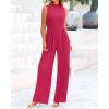 imageBTFBM One Piece Jumpsuits For Women Dressy Casual Spring Summer Outfits 2025 Sleeveless Mock Neck Wide Leg Pants RompersSolid Rose Red