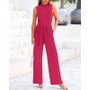 imageBTFBM One Piece Jumpsuits For Women Dressy Casual Spring Summer Outfits 2025 Sleeveless Mock Neck Wide Leg Pants RompersSolid Rose Red