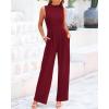 imageBTFBM One Piece Jumpsuits For Women Dressy Casual Spring Summer Outfits 2025 Sleeveless Mock Neck Wide Leg Pants RompersSolid Wine Red