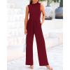 imageBTFBM One Piece Jumpsuits For Women Dressy Casual Spring Summer Outfits 2025 Sleeveless Mock Neck Wide Leg Pants RompersSolid Wine Red