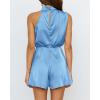 imageBTFBM Womens Mock Neck Summer Romper 2025 Casual Beach Outfits Satin Sleeveless Elastic Waist One Piece Shorts JumpsuitsLight Blue