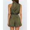 imageBTFBM Womens Mock Neck Summer Romper 2025 Casual Beach Outfits Satin Sleeveless Elastic Waist One Piece Shorts JumpsuitsSolid Army Green