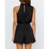 imageBTFBM Womens Mock Neck Summer Romper 2025 Casual Beach Outfits Satin Sleeveless Elastic Waist One Piece Shorts JumpsuitsSolid Black