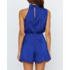 imageBTFBM Womens Mock Neck Summer Romper 2025 Casual Beach Outfits Satin Sleeveless Elastic Waist One Piece Shorts JumpsuitsSolid Brilliant Blue