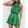 imageBTFBM Womens Mock Neck Summer Romper 2025 Casual Beach Outfits Satin Sleeveless Elastic Waist One Piece Shorts JumpsuitsSolid Green