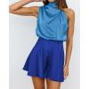 imageBTFBM Womens Mock Neck Summer Romper 2025 Casual Beach Outfits Satin Sleeveless Elastic Waist One Piece Shorts JumpsuitsStitched Lignt Blue