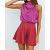imageBTFBM Womens Mock Neck Summer Romper 2025 Casual Beach Outfits Satin Sleeveless Elastic Waist One Piece Shorts JumpsuitsStitched Rose Red