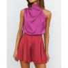 imageBTFBM Womens Mock Neck Summer Romper 2025 Casual Beach Outfits Satin Sleeveless Elastic Waist One Piece Shorts JumpsuitsStitched Rose Red