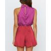 imageBTFBM Womens Mock Neck Summer Romper 2025 Casual Beach Outfits Satin Sleeveless Elastic Waist One Piece Shorts JumpsuitsStitched Rose Red