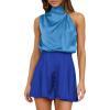 imageBTFBM Womens Mock Neck Summer Romper 2025 Casual Beach Outfits Satin Sleeveless Elastic Waist One Piece Shorts JumpsuitsStitched Lignt Blue