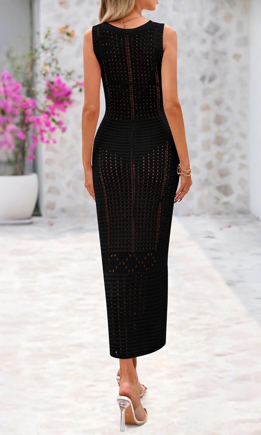 imageBTFBM Crochet Swimsuit Coverup for Women Summer Spring 2025 Swimwear Bathing Suit Cover Up Beach Dress Vacation OutfitsBlack