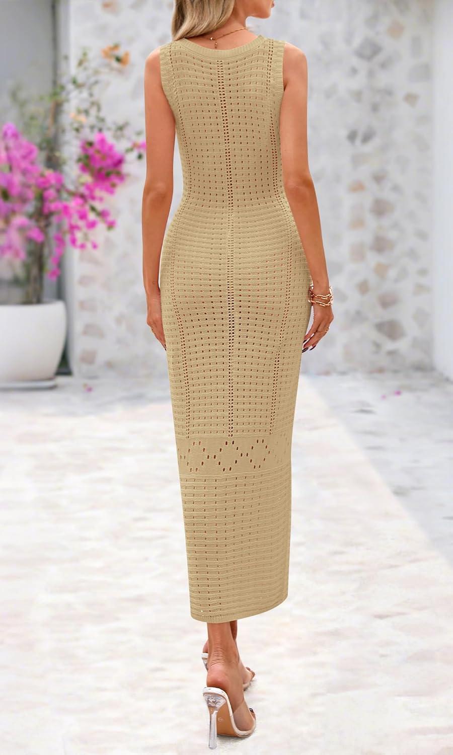 imageBTFBM Crochet Swimsuit Coverup for Women Summer Spring 2025 Swimwear Bathing Suit Cover Up Beach Dress Vacation OutfitsKhaki