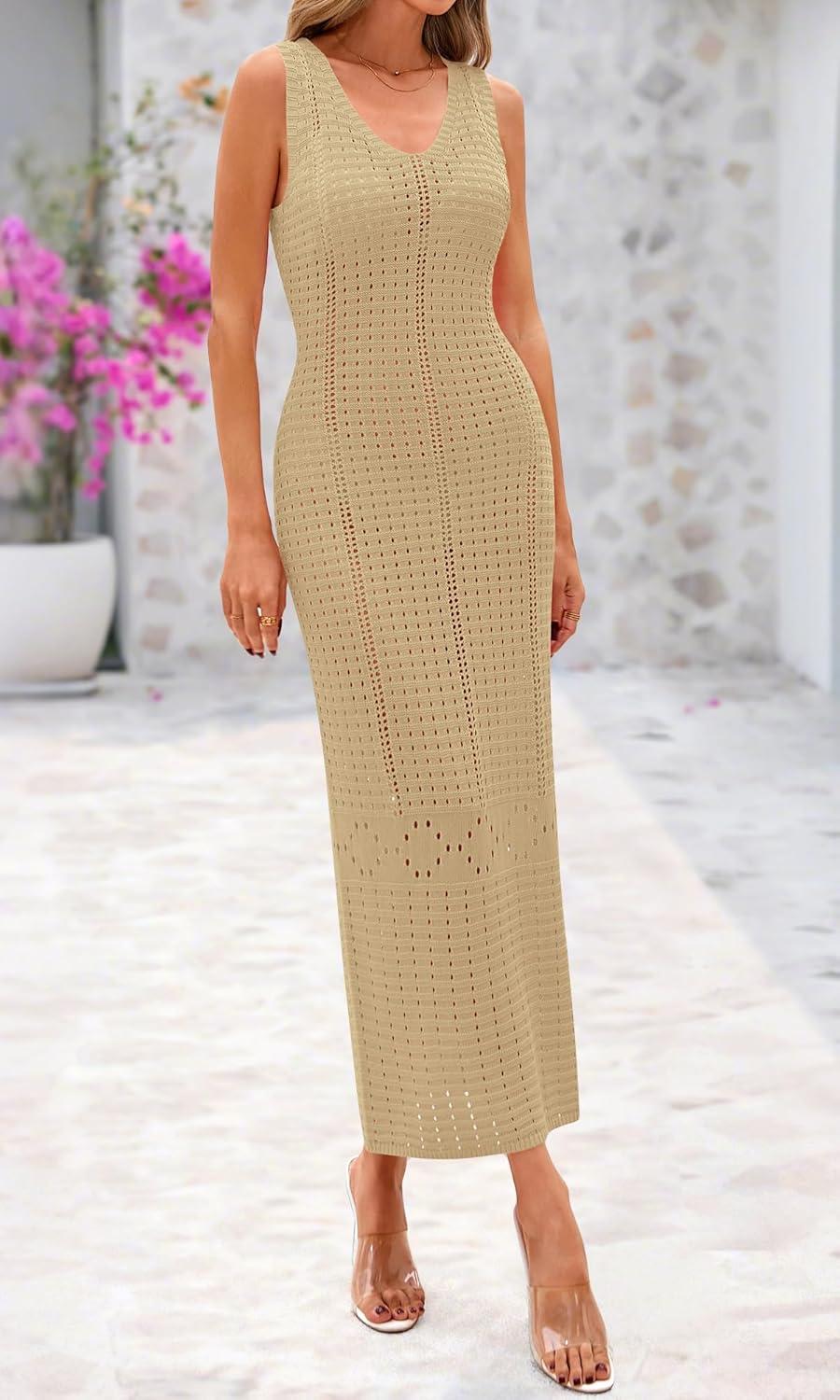 imageBTFBM Crochet Swimsuit Coverup for Women Summer Spring 2025 Swimwear Bathing Suit Cover Up Beach Dress Vacation OutfitsKhaki
