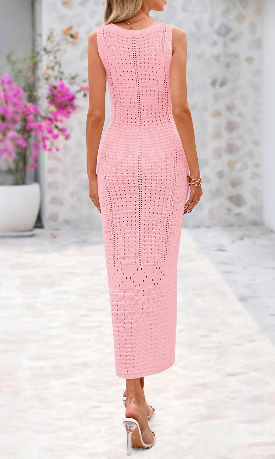 imageBTFBM Crochet Swimsuit Coverup for Women Summer Spring 2025 Swimwear Bathing Suit Cover Up Beach Dress Vacation OutfitsPink