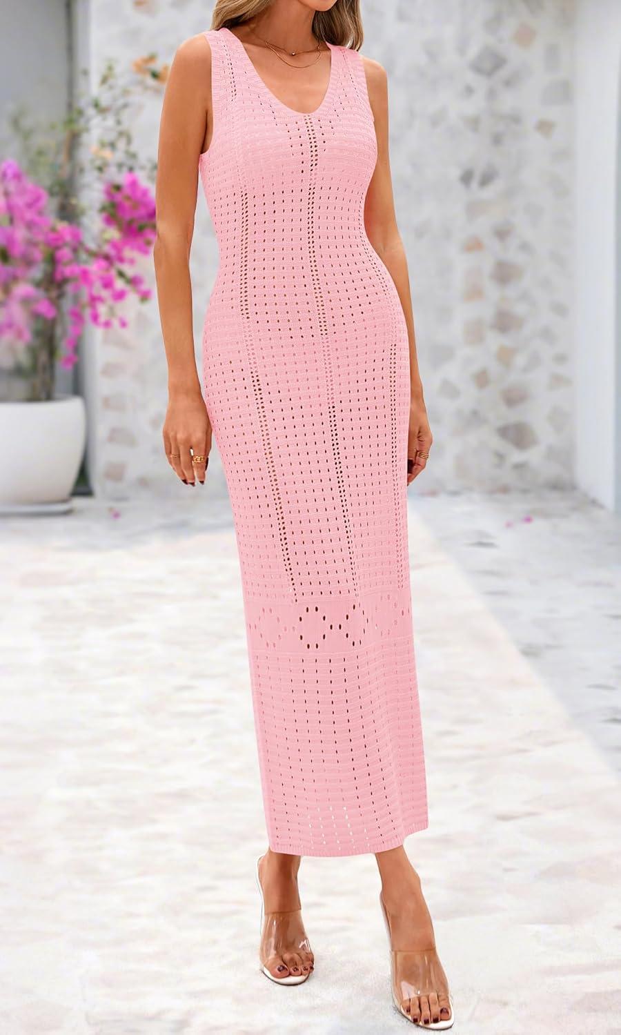 imageBTFBM Crochet Swimsuit Coverup for Women Summer Spring 2025 Swimwear Bathing Suit Cover Up Beach Dress Vacation OutfitsPink