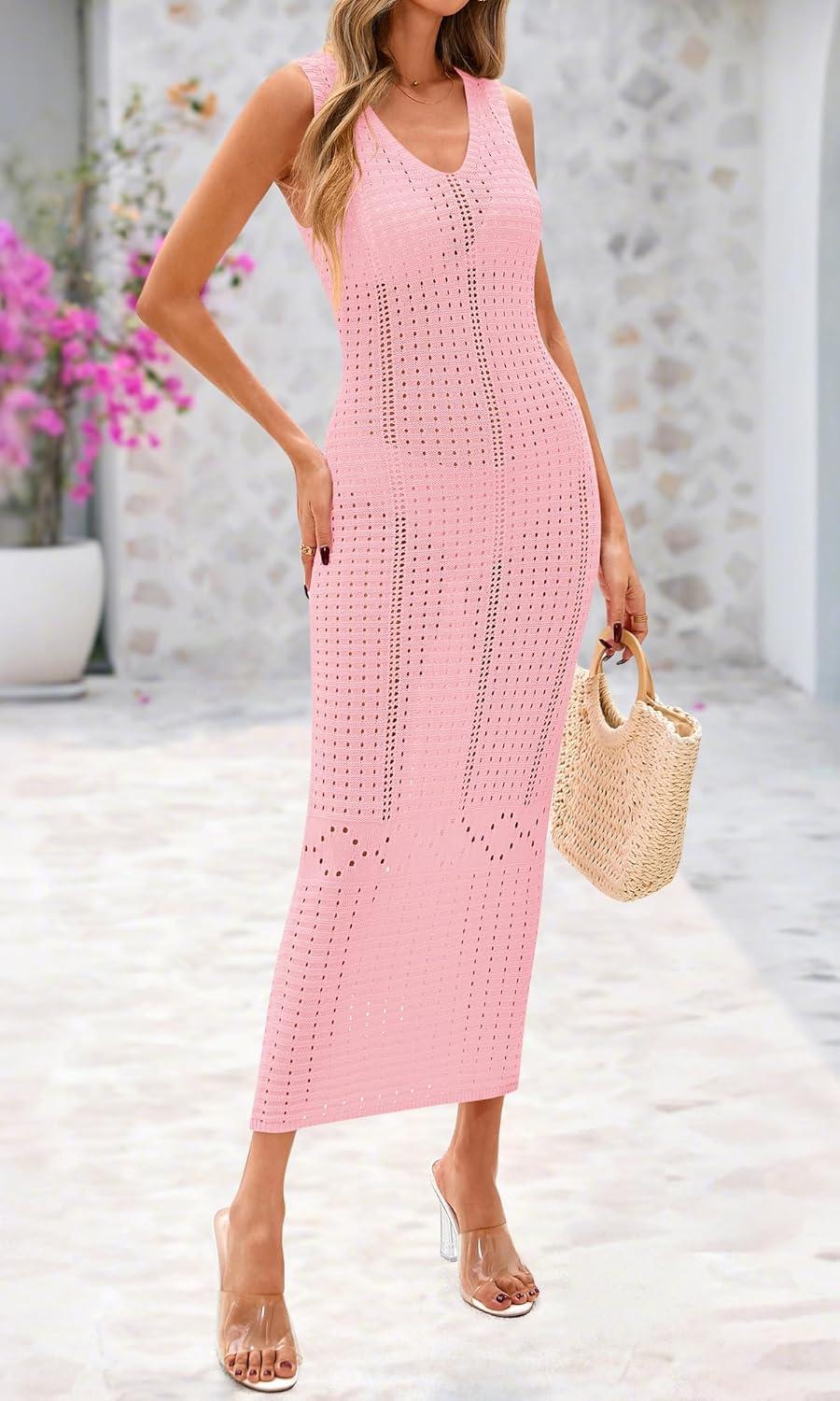 imageBTFBM Crochet Swimsuit Coverup for Women Summer Spring 2025 Swimwear Bathing Suit Cover Up Beach Dress Vacation OutfitsPink