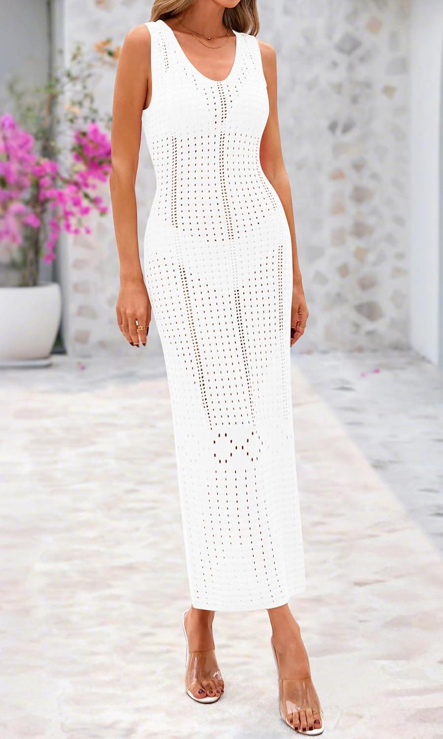 imageBTFBM Crochet Swimsuit Coverup for Women Summer Spring 2025 Swimwear Bathing Suit Cover Up Beach Dress Vacation OutfitsWhite