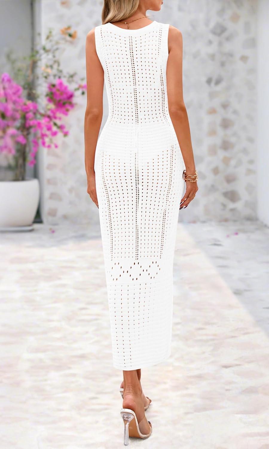 imageBTFBM Crochet Swimsuit Coverup for Women Summer Spring 2025 Swimwear Bathing Suit Cover Up Beach Dress Vacation OutfitsWhite