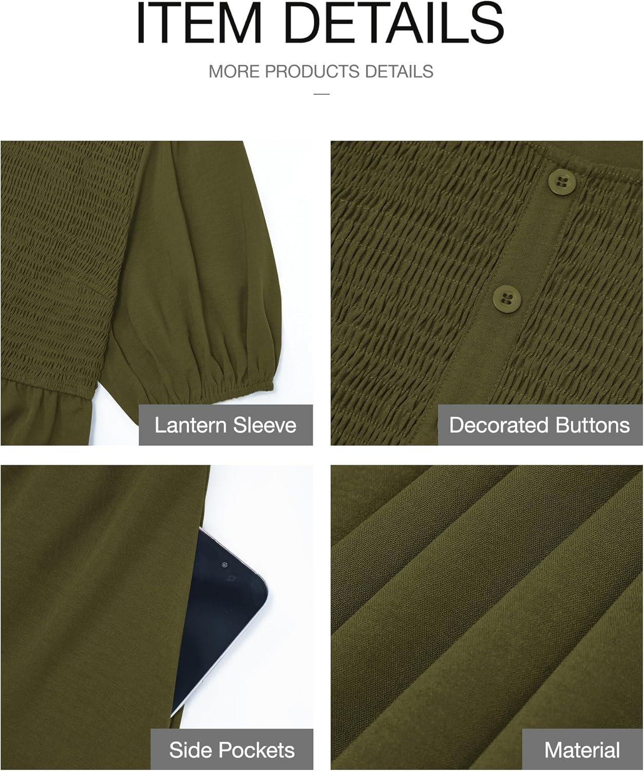 imageBTFBM Women Casual Summer Smocked Dresses 2025 Crew Neck Puff Short Sleeve Empire Waist ALine Beach Vacation Mini DressArmy Green