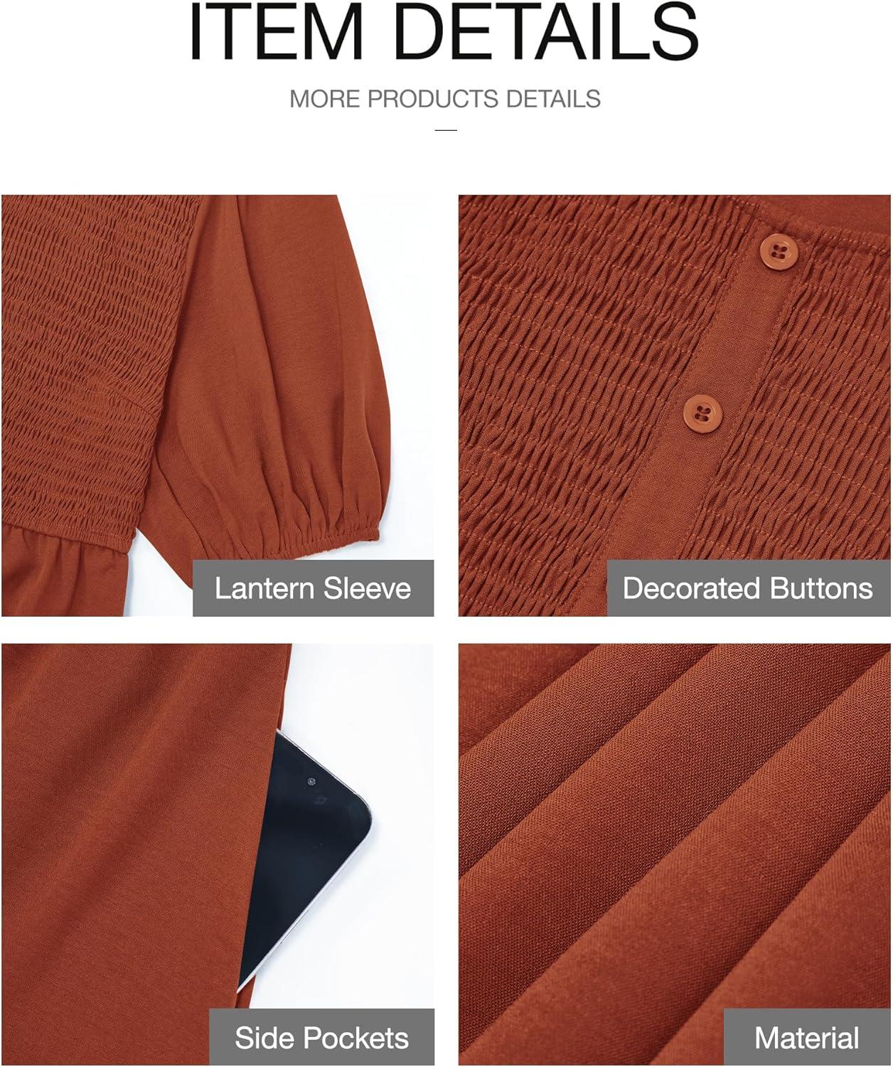 imageBTFBM Women Casual Summer Smocked Dresses 2025 Crew Neck Puff Short Sleeve Empire Waist ALine Beach Vacation Mini DressBrick Red