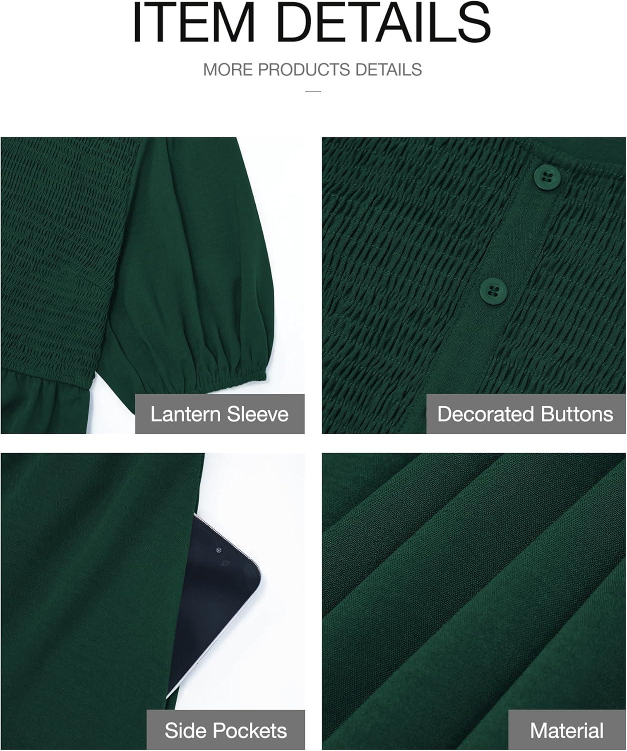 imageBTFBM Women Casual Summer Smocked Dresses 2025 Crew Neck Puff Short Sleeve Empire Waist ALine Beach Vacation Mini DressGreen