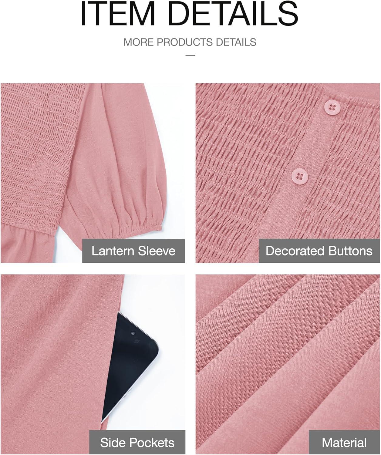 imageBTFBM Women Casual Summer Smocked Dresses 2025 Crew Neck Puff Short Sleeve Empire Waist ALine Beach Vacation Mini DressPink