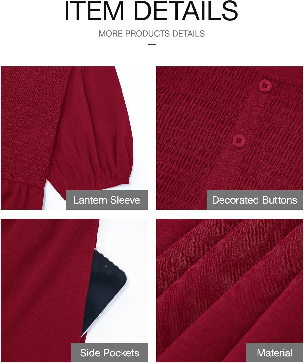 imageBTFBM Women Casual Summer Smocked Dresses 2025 Crew Neck Puff Short Sleeve Empire Waist ALine Beach Vacation Mini DressRed