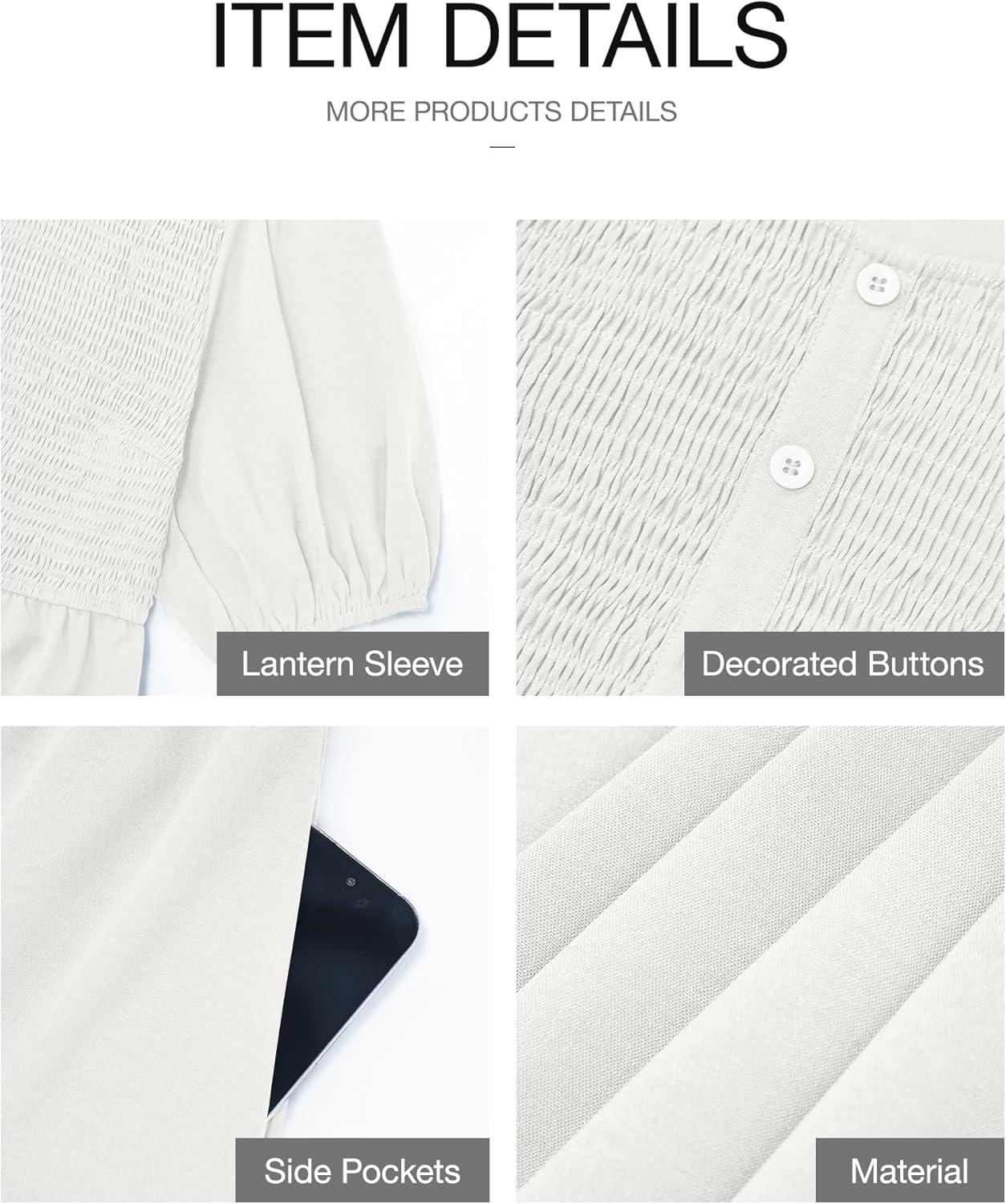 imageBTFBM Women Casual Summer Smocked Dresses 2025 Crew Neck Puff Short Sleeve Empire Waist ALine Beach Vacation Mini DressWhite