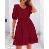 imageBTFBM Women Casual Summer Smocked Dresses 2025 Crew Neck Puff Short Sleeve Empire Waist ALine Beach Vacation Mini DressRed
