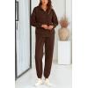 imageBTFBM Womens 2 Piece Sweatsuit Sets Fall Outfits Tracksuits 2025 Long Sleeve Half Zip Sweatshirt Sweatpants Lounge SetSolid Brown