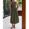 imageBTFBM Womens 2025 Summer Casual Sleeveless Midi Dress Patchwork Knit Tank Bubble Long Flowy Beach Maxi Sundress PocketsArmy Green