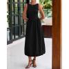 imageBTFBM Womens 2025 Summer Casual Sleeveless Midi Dress Patchwork Knit Tank Bubble Long Flowy Beach Maxi Sundress PocketsBlack