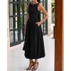 imageBTFBM Womens 2025 Summer Casual Sleeveless Midi Dress Patchwork Knit Tank Bubble Long Flowy Beach Maxi Sundress PocketsBlack