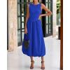 imageBTFBM Womens 2025 Summer Casual Sleeveless Midi Dress Patchwork Knit Tank Bubble Long Flowy Beach Maxi Sundress PocketsBlue