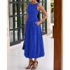 imageBTFBM Womens 2025 Summer Casual Sleeveless Midi Dress Patchwork Knit Tank Bubble Long Flowy Beach Maxi Sundress PocketsBlue