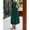 imageBTFBM Womens 2025 Summer Casual Sleeveless Midi Dress Patchwork Knit Tank Bubble Long Flowy Beach Maxi Sundress PocketsDark Green