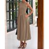 imageBTFBM Womens 2025 Summer Casual Sleeveless Midi Dress Patchwork Knit Tank Bubble Long Flowy Beach Maxi Sundress PocketsKhaki