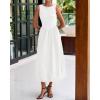 imageBTFBM Womens 2025 Summer Casual Sleeveless Midi Dress Patchwork Knit Tank Bubble Long Flowy Beach Maxi Sundress PocketsWhite