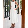 imageBTFBM Womens 2025 Summer Casual Sleeveless Midi Dress Patchwork Knit Tank Bubble Long Flowy Beach Maxi Sundress PocketsWhite